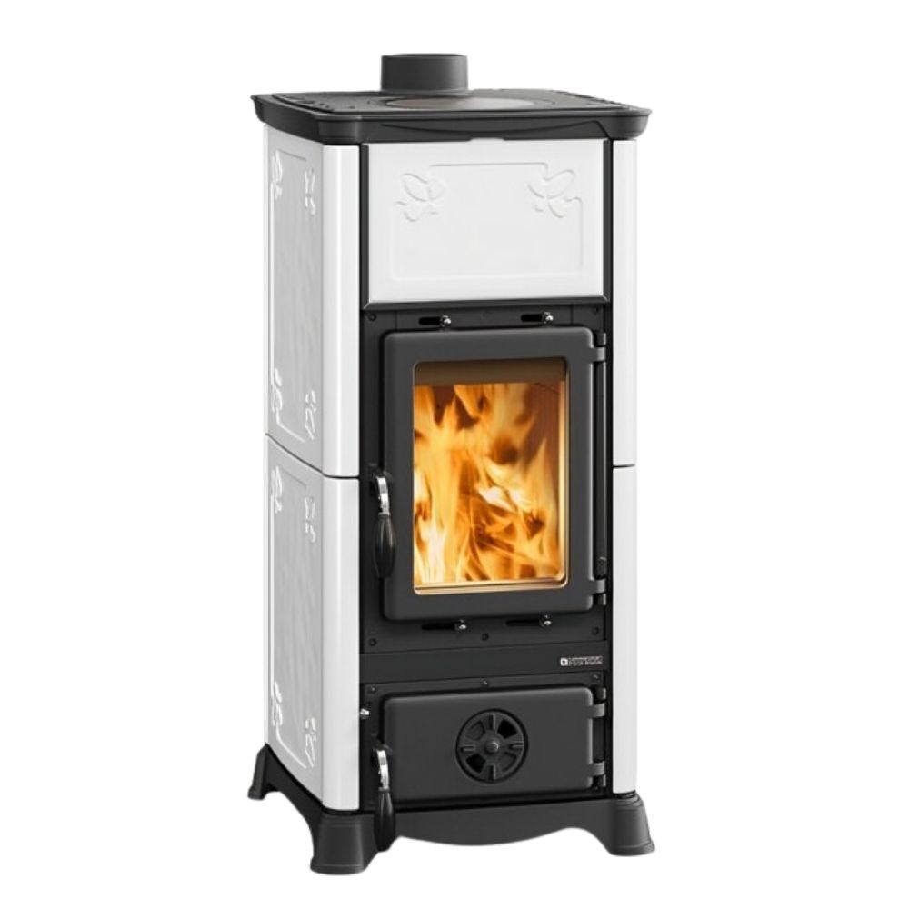 Ιταλική ξυλόσομπα με εστία μαγειρέματος La Nordica Emiliana λευκή, 6.5kW | Σόμπες ξύλου | Ξυλόσομπες |